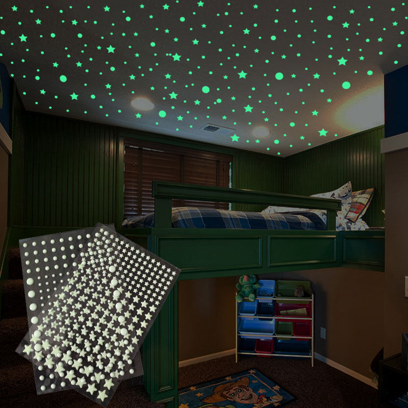 Glow In Dark Stars - 202 Cái/bộ 3D Bong Bóng Sáng