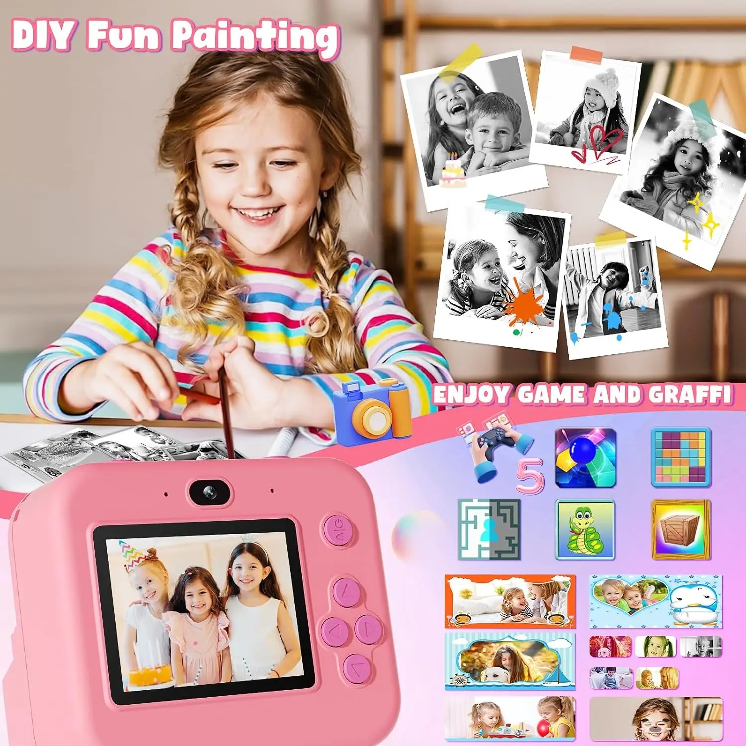 newInstant Print Camera With 3 - đánh giá và giá Kids Toys Top View